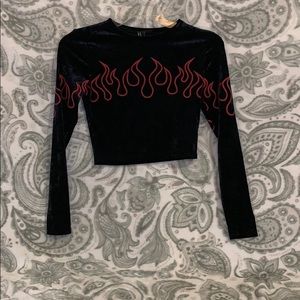 Velvet black long sleeve with flames